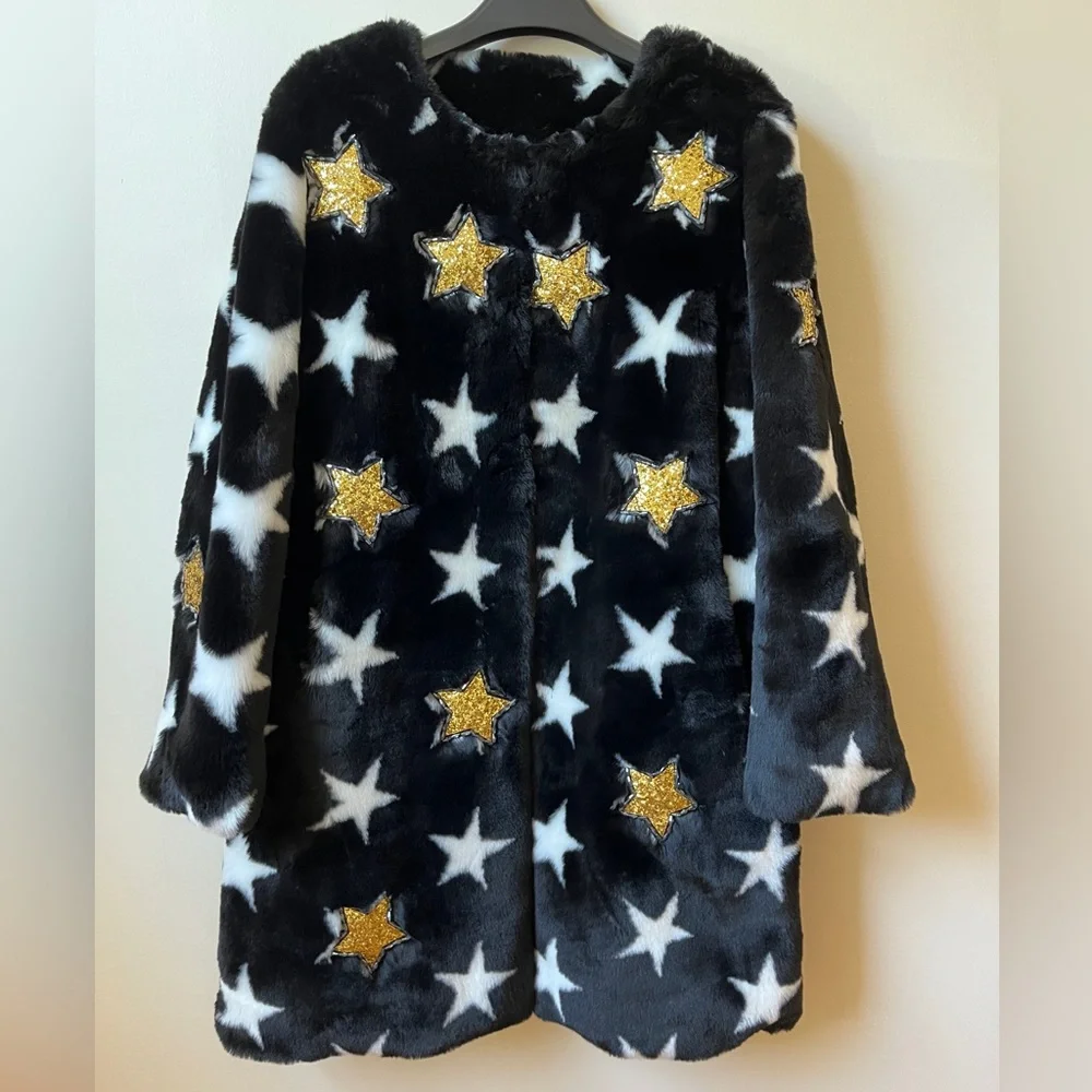 Star Beaded Faux Fur Coat by 5149 - Picture 6 of 9